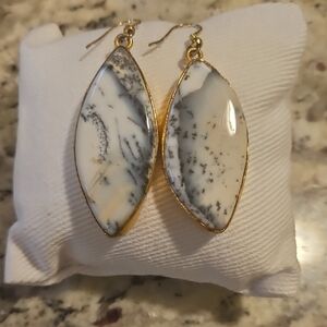 Gold and Cream Marbled Dangle Earrings